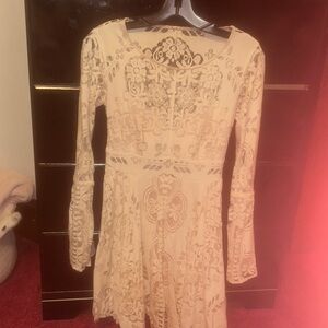 Free People Cream Lace Long Sleeve Dress